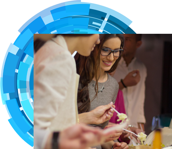 Guests enjoying food at buffet